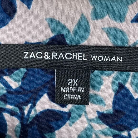 Zac & Rachel Womens Floral Top Size 2X Sharkbite Hem Fairy Stretch Office Career - Picture 5 of 11